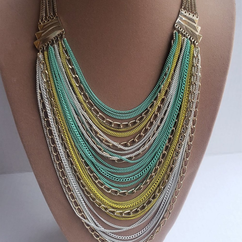 Multi-Colored Multi Row Chain Necklace